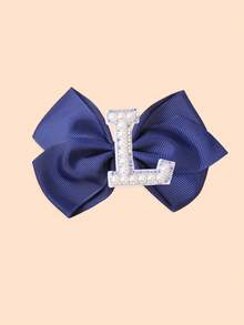 1 Piece Girls Initial Hair Clips A-Z, Preppy Style Navy Blue Grosgrain Ribbon Bows With Pearls, Cute Personalized Hair Barrettes For Little Girls - Navy Blue - View 12