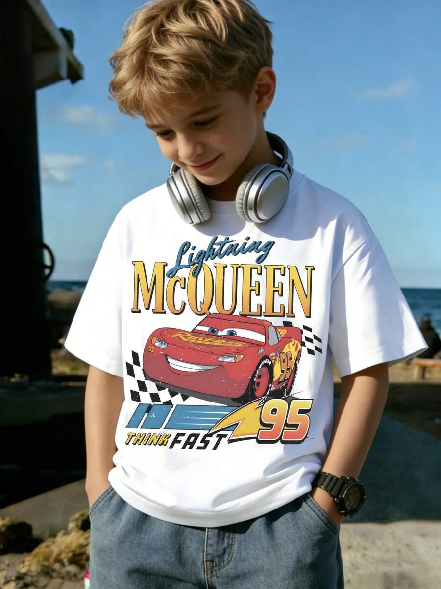 Disney 1 Fashionable Children's Round Neck T-Shirt, Made Of 100% Pure Cotton Material, Soft And Comfortable, Suitable For Daily Wear, Vacation And Leisure, Outdoor Exploration, Campus Life, And Shopping Trips. It Is A Must-Have Item For Summer And An Excellent Choice For Gift Giving. - 白色 - 查看 1