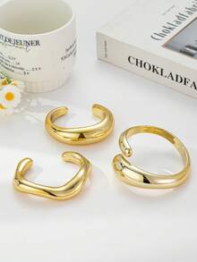 3件套新款时尚金色金属质感夸张手镯套装，CCB材质，不褪色，适合日常佩戴 - 金色 - 查看 2