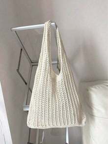 Yogodlns Fashion Crochet Woven Bag, Women Summer Beach Tote Bag, Elegant Handbag, Bohemian Style Crochet Shoulder Bag, Hollow Out Crochet Shoulder Bag, Underarm Bag, Large Capacity Crochet Woven Bag, Shopping Tote Bag, Casual Beach Bag, Commuter Bag, Bohemian Style Women Clothing, Boho - Màu vàng - Xem 1