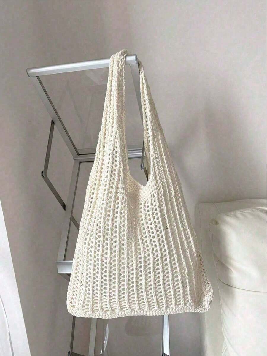 Yogodlns Fashion Crochet Woven Bag, Women Summer Beach Tote Bag, Elegant Handbag, Bohemian Style Crochet Shoulder Bag, Hollow Out Crochet Shoulder Bag, Underarm Bag, Large Capacity Crochet Woven Bag, Shopping Tote Bag, Casual Beach Bag, Commuter Bag, Bohemian Style Women Clothing, Boho - Màu vàng - Xem 1
