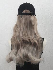 ( Velvet Cap + Long Curly Hair) Women's Baseball Cap Wig, Long Curly Hair, Body Wave Synthetic Wig, Adjustable Hat Wig, 24 Inches - Linen Brown - View 7