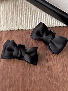 2个黑色蝴蝶结公主发夹，仙女耳朵蝴蝶结侧刘海夹，优雅甜美女孩发爪夹发饰 - 彩色 - 查看 5