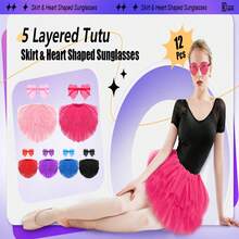 1pc 5-Layer Heart Shaped Tulle Tutu Skirt, Ballet Dance Skirt For Women And Girls Party Dance - Rose Red + Heart-shaped Glasses - View 6