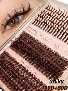 Rikuaild 196/228/260片棕色尖刺假睫毛 + 60D + 80D 卡通蓬松柔软簇状假睫毛 D型卷翘 适合派对、旅行、节日礼物、便携式化妆工具 - D - 查看 7
