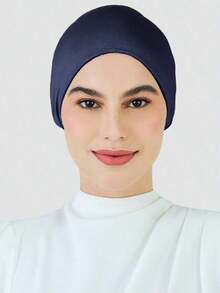 1pc Women Hijab Elastic Anti-Slip Sweat-Absorbing Wide-Brimmed Turban Cap, Sports, Under Cap,Hair Styling And Daily Wear Abaya Accessories Women - 黑色 - 查看 3