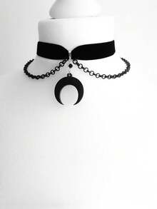 1pc Women's Retro Fashion Punk Necklace, Velvet Choker Necklace With Moon Pendant - Multicolor - View 4