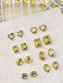 5/10颗K9美甲水钻，弯心形、爱心形、长方形、椭圆形、正方形，深柠檬黄美甲饰品，美甲配件 - 彩色 - 查看 4