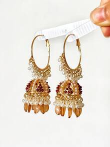Elegant Bohemian Style Pendant Earrings, Faux Pearl Tassel Hoop Earrings Suitable For Women's Daily Wear, Parties, Weddings And Other Occasions - Jhumka Pendant - View 7