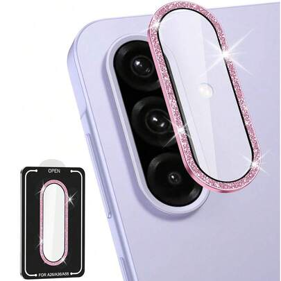 1 pieza Protector de lente de cámara de diamante brillante de aleación para Galaxy A26/A36/A56, tapa de lente de vidrio templado de anillo metálico individual, [Adhesión fuerte] Protector de lente claro HD anti-arañazos, Protector de cámara HD 9H, Instalación fácil y rápida, Regalo de primavera Cumpleaños Aniversario