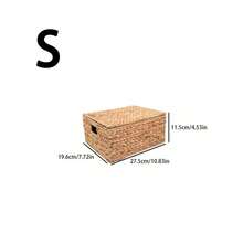1个/3个（小号+中号+大号）带盖长方形柳条收纳篮，波西米亚风格水葫芦编织整理篮，带内置提手，手工编织收纳篮，适用于客厅置物架、卫生纸、桌面杂物、玩具、钥匙、化妆品收纳，家居装饰 - 卡其色 - 查看 11