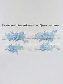 2pcs/Set Fashionable White Lace Blue Faux Pearl Flower Romantic Wedding Bride Bridesmaid Sexy Suspender Garter Leg Chain Set (Random Pattern) Valentine's Day Valentines - 天藍色 - 查看 6