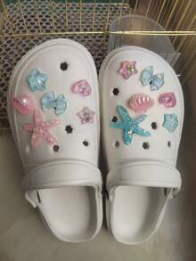 Bộ 12 phụ kiện trang trí giày hình nơ, sao biển, vỏ ngọc trai, trái tim, ngôi sao năm cánh, thích hợp cho dép xăng đan, dép đi biển, dép lê. - Nhiều màu - Xem 8