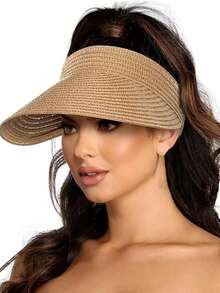 1pc Women's Straw Sun Hat, Foldable Ponytail Beach Hat, Suitable For Ladies Travel In Summer - A - View 12