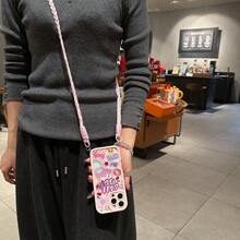 一套手工编织挂绳+可爱图案TPU粉色手机壳，适合作为情侣、女友、女儿、青少年的生日和圣诞礼物 - 粉色 - 查看 3