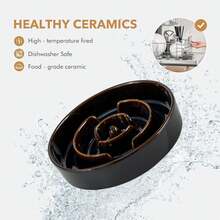 Ceramic Raised Slow Feeder Dog Bowl Set With Acacia Wood Stand - 2 X Starry Sky + Stand - a - View 7