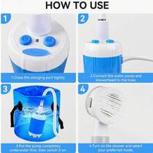 1pcs Portable USB Charging Watering System With Shower Pump- Multi-Purpose For Camping Shower/ Car Cleaning/ Pet Bathing/ Gardening Lrrigation, PVC Material Standard Thread, All-Season Outdoor Multi-Function Tool - Blue - View 2