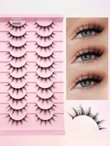 ENCHUW 10 Pairs Lashes With Clear Band Natural Look Faux Mink Eyelashes Extension Fluffy Soft Eyelashes Extension Makeup For Daily Wear - Black - View 1