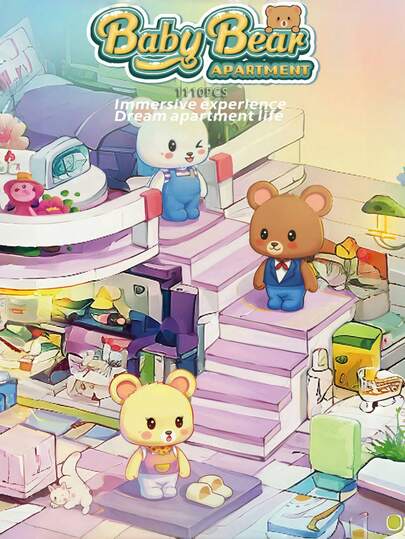 Bộ xếp hình mini cao cấp 1110 mảnh, đồ chơi giảm căng thẳng và lo âu thú vị dành cho người lớn, bộ lắp ráp mô hình phòng ngủ gấu bông sáng tạo giàu trí tưởng tượng, 1 bộ mô hình phòng ngủ gấu bông tinh tế kèm nhãn dán, vật trang trí bàn làm việc và phòng ngủ sang trọng, đồ chơi giảm căng thẳng thực hành mang tính giáo dục.