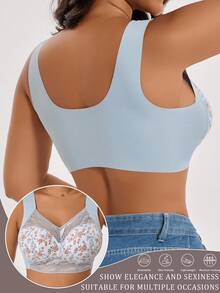 5pcs Simple Solid Multiple Butterflies Floral Lace Bra, Comfy & Breathable Full Coverage Wireless Bra, Women's Lingerie & Underwear- Comfortable Design Without Steel Rings,  Adjustable Shoulder Straps, Thickened Coasters, Breathable And Soft, Daily Casual And Formal Occasions Lingerie For Women, Bras For Women, Lace Bra - 彩色 - 查看 5
