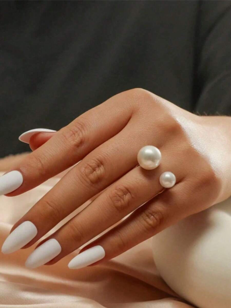 1 Peça Novo Anel de Pérola Ajustável, Anel Único de Estilo Gótico da Moda para Mulheres, Joia de Pérola para Uso Diário - Anel de pérola - Visão 1