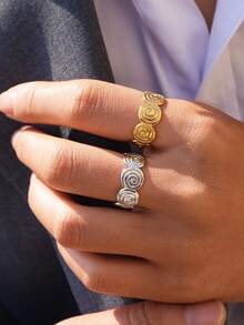 Frminee 2个/1个螺旋漩涡设计，18k镀金不锈钢开口环，波西米亚风格，简约独特设计，防水，适合日常佩戴和度假。 - 彩色 - 查看 2