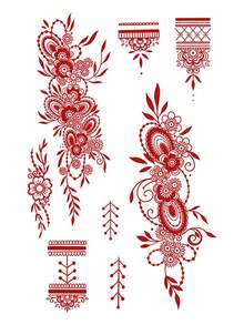 1 pieza Tatuaje temporal de diseño floral de mano completa, tatuaje temporal de flor para el pie y los dedos para mujeres, pegatina de tatuaje de arte corporal de flores resistente al agua, pegatina de tatuaje marrón, pegatina de arte corporal para mujeres, pegatina de tatuaje marrón y rojo para bodas y fiestas - Rojo - Ver 5