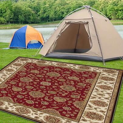 1pc Bohemian Style Carpet With Gold Floral Border Pattern On Red Background.The Velvet Fabric Weighs About 850 Grams, And The Thickness Is About 0.6cm. The Carpet Is Wear-Resistant/Non-Slip/Easy To Clean.A Variety Of Sizes Are Available.Suitable For Kitchen/Living Room/Dining Room/Bedroom/Balcony/Bathroom/Study And Other Scenes.It Is The Perfect Choice For Home Decoration.