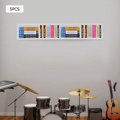 5 paquetes Estantería de pared de 34 pulgadas para almacenamiento de CD y DVD, estantería de metal blanco con 4 compartimentos - Estantería de almacenamiento de medios de 34 pulgadas montada en la pared para videojuegos, libros, coleccionables | Capacidad de 22 libras, estantería flotante