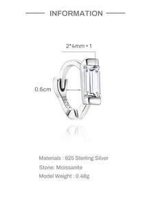 1pc 925 Sterling Silver Square Moissanite Cartilage Hoop Earring, 18K Gold Plated, Daily Wear, Party, Anniversary, Valentine's Day, Wedding Bridal Jewelry - Silver - View 6