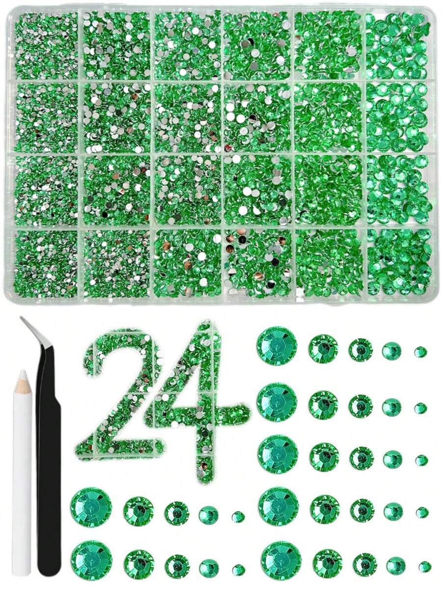 1盒绿色树脂平底水钻，尺寸2mm-6mm混合，闪亮水晶宝石，适用于美甲、DIY工艺品、珠宝制作、水杯装饰 - 綠色 - 查看 1