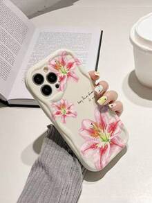 Flower Lily Cream Wavy Edge Thick Shockproof Phone Case, Suitable For IPhone 17/17 Pro/ 15 Pro Max/ 16/16 Pro/16 Pro Max/16 Plus/15 XR/7/8/15 Pro Max/12 Pro Max/13 Pro Max/14 Pro Max, 13, 14, 11, 12, 14, Phones - Multicolor - View 5