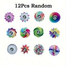 12pcs Finger Spinner Set - Mixed Colors & Patterns, Durable Plastic Stress Relief Toys, Suitable For Birthday Party Favors, Piñata Fillers, Classroom Rewards, Holiday Giveaways (Randomly Mixed), Vibrant Designs - 12Pcs Random - View 3