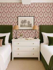 Burgundy Damascus Wallpaper - Floral Victorian Style Removable Or Non-Adhesive Wallpaper, Customizable Color - 1PC - View 6