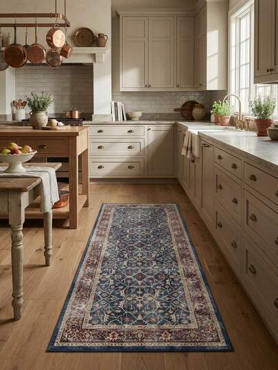 1 pieza Alfombra/Tapete/Felpudo/Pasillo de estilo bohemio vintage con estampado floral y de rayas, adecuado para baño, cocina, entrada, pasillo, mesita de noche, sala de estar, dormitorio y talla grande, suave y lavable en todas las estaciones