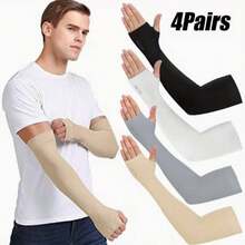 1 Pair Ice Silk Sun Protection Arm Sleeves, Fingerless Gloves, Unisex, Suitable For Driving, Outdoor Fishing, Sports & Fitness Activities In Summer - Multicolor - View 10