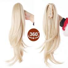 Tóc giả đuôi ngựa dài 18 inch bằng sợi tổng hợp, kiểu tóc thời trang cho nữ, tóc dài buộc cao, màu vàng nhạt, nhiều lớp, hơi xoăn tự nhiên. - Nhiều màu - Xem 3