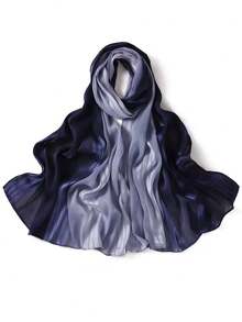 1pc Women's Elegant Textured Satin Patchwork Pleated Soft Ombre Hijab - Multicolor - View 7