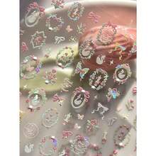 1pc 5D Crystal Diamond Nail Sticker, Pink Swan Flower Frame Butterfly Pattern, Self-Adhesive Nail Art Sticker, Cute DIY Decorative Accessory Nails Nail Stickers - 多色-5 - 查看 6
