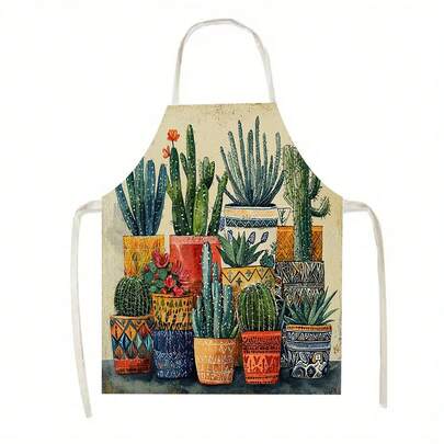 1件（仙人掌图案围裙）+（厨房围裙），适用于厨房、客厅、餐厅、酒店、户外烧烤等多种场合，100%涤纶材质，可机洗。