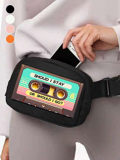 Retro Cassette Tape Print Crossbody Chest Bag - 80s Nostalgic Design, Casual Sports Waist Bag, Waterproof Outdoor Sports Sling Bag