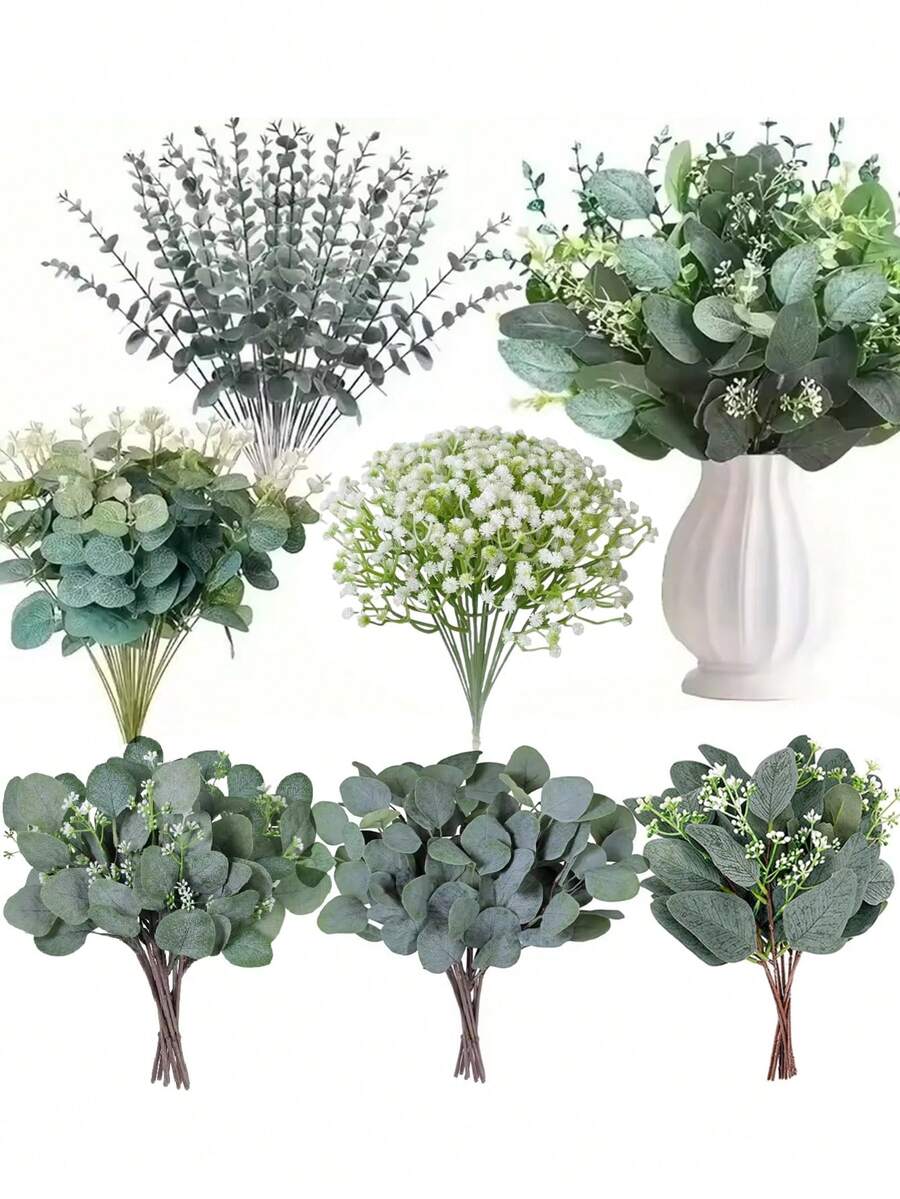 10/20/50 片人造混合桉树叶枝，适用于婚礼 DIY 花束、花艺布置、家居户外花园装饰 - 彩色 - 查看 1