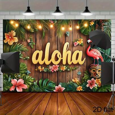 1 pieza Pancarta plana 2D Fondo de banner de fiesta de playa tropical hawaiana, decoración temática hawaiana vibrante, decoración de verano tropical hawaiana - Tela de poliéster duradera, adecuada para bodas, cumpleaños, Navidad, baby showers - No se requiere electricidad, decoración de fiesta | Decoración de escena de playa | Pancarta fácil de configurar, decoración de fiesta hawaiana