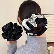 Double-Sided Patchwork Double-Layer Ruffled Polka Dot Scrunchie, Extra Large High Elasticity, Retro Elegant Hair Tie For Women - Multicolor - View 2