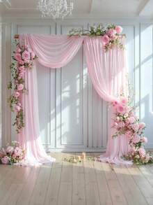 2pcs Soft Pink Tulle, Pink Wedding Veil, Pink Party Veil, High-Quality Atmosphere-Creating Veil, Multifunctional Hanging Decorative Fabric Suitable For Ceremonies, Multipurpose Table & Chair Decor, Railing Decor, Party Decor, Venue Decoration, Wedding Backdrop - Pink - View 2