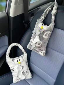 1pc Grey & White Plush Tissue Box, Car Hanging Tissue Paper Holder - Tissue Box - View 10