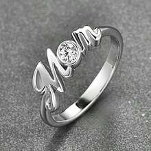 1pc Silver "Mom" Letter Ring, Mother's Day Gift, Daily Wear - Silver - View 1