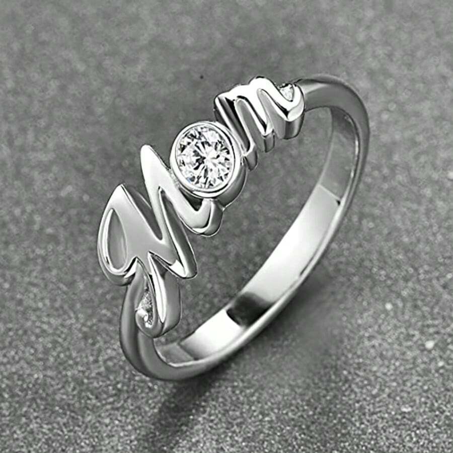 1pc Silver "Mom" Letter Ring, Mother's Day Gift, Daily Wear - Silver - View 1
