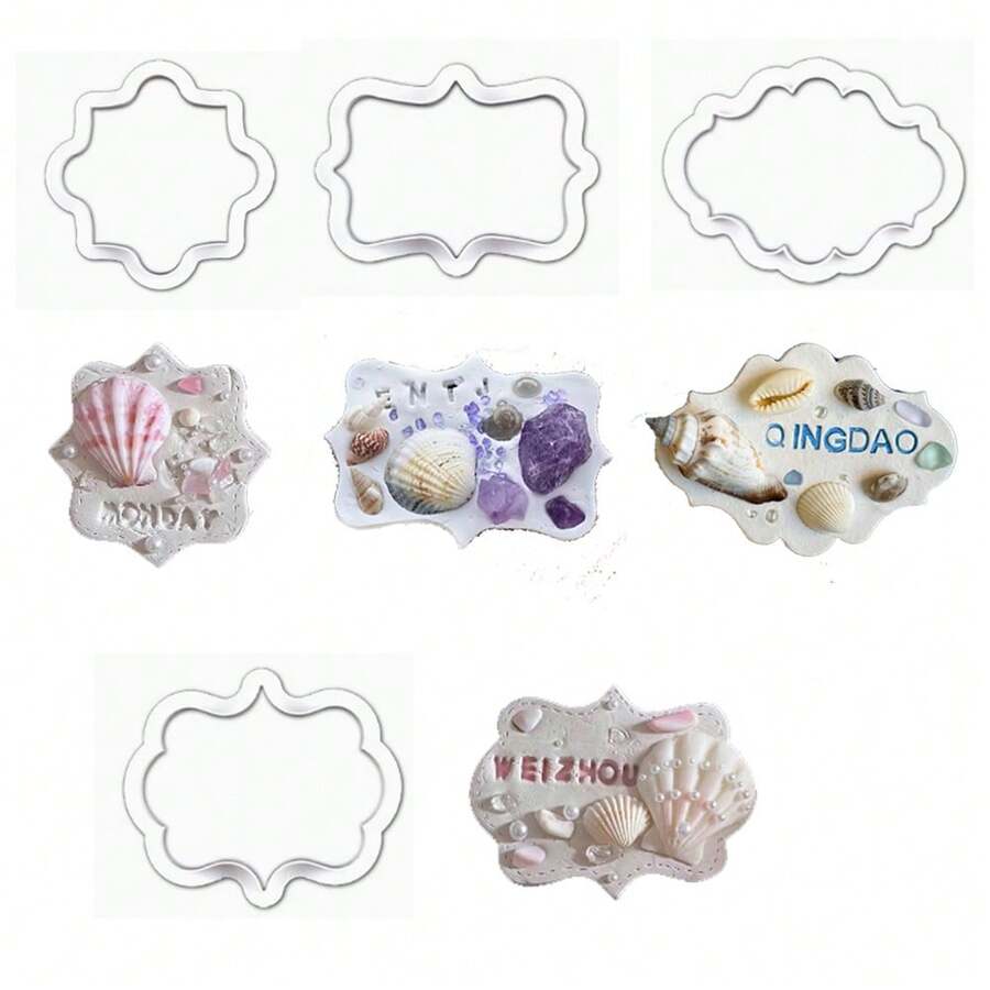 European Style Lace Nameplate Soft Clay Cutter Mold, DIY Ceramic Fridge Magnet, Keychain, Pendant, Lace Shaped Cutting Tool - White - View 1