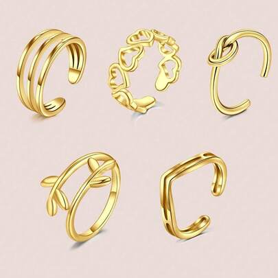 6개/5개 세트 스테인리스 스틸 발가락 링 오픈 발 링 팩 세트 할로우 하트 리프 다양한 색상 사용 가능 조절 가능한 비치 발가락 링 남성 및 여성용 일상 착용 가능